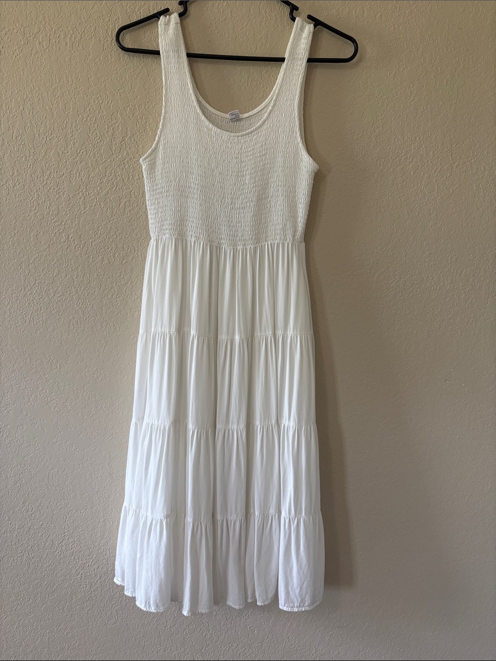 White Sleeveless Smocked Midi Dress